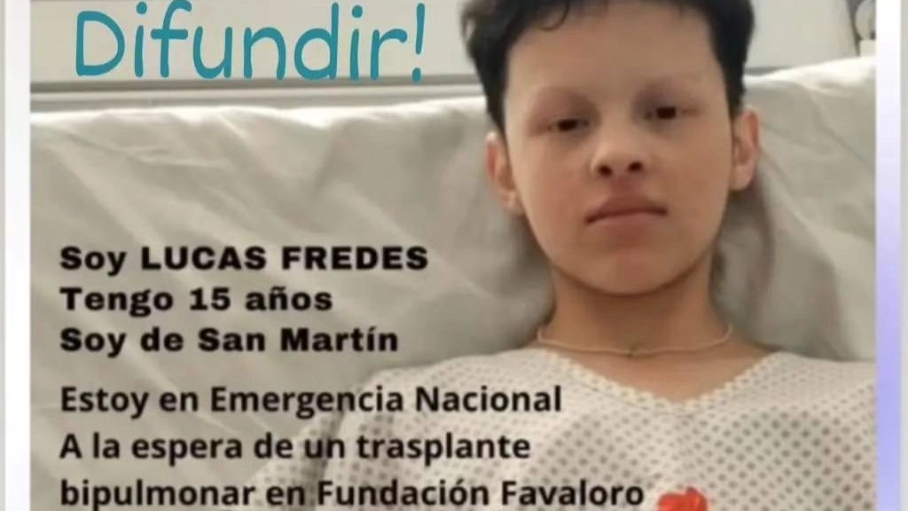Quién es Lucas Fredes, el adolescente de San Martín que sufre una enfermedad única en el país y espera un doble trasplante de pulmones para seguir viviendo