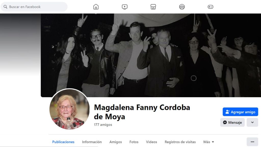 El Facebook de Magdalena Fanny Córdoba, donde la determinada mujer tiene 177 amistades.