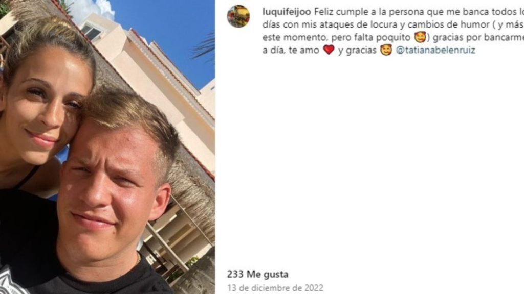 Otros tiempos.Tatiana Ruiz y su novio Lucas Feijóo, cuando este le agradecía que la bancara todos sus 'ataques de locura'.