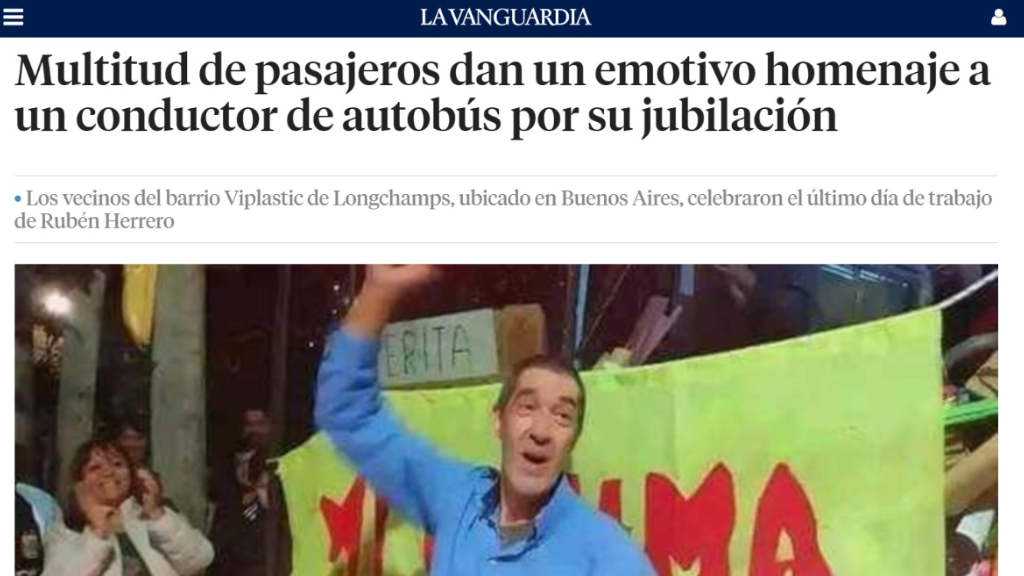 El prestigioso diario La Vanguardia de España se hizo eco de la historia de Rubén Herrero, el chofer más querido de la línea 515.