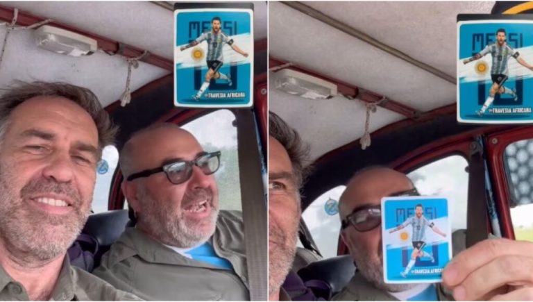 El homenaje que hacen dos hermanos de Vicente López al cruzar África en un Citroën del 73 mientras reparten stickers de Lionel Messi