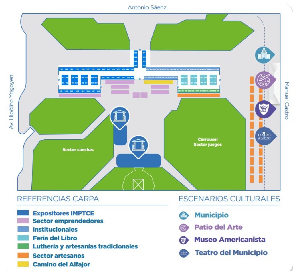 El plano de la Expo Lomas 2025, con los diferentes sectores que estarán habilitados en la Plaza Grigera.