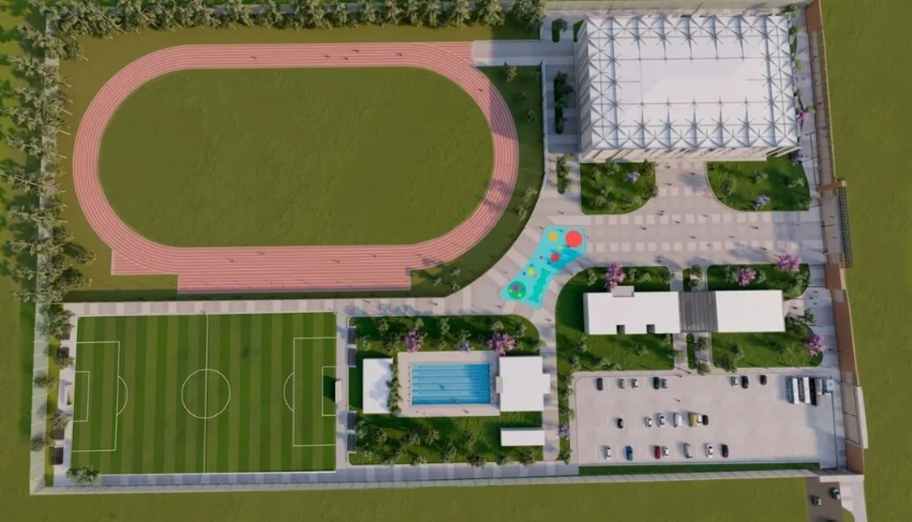 Un render de lo que será el futuro Polideportivo Lionel Messi, en Virrey del Pino.